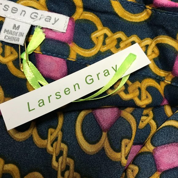 NWT Larsen Gray Womens Black Chain Print Button Front Blouse Size M - Picture 5 of 7